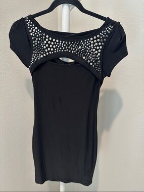 cameo Black Mini Dress with Silver Stud Accents